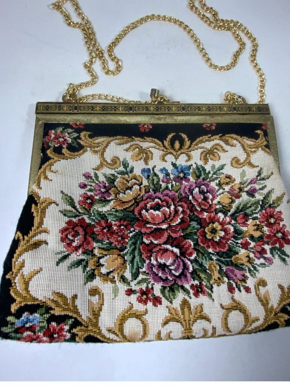 vintage tapestry clutch